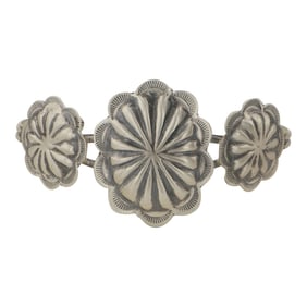 Navajo Plain Silver Concho Stamp Cuff Bracelet