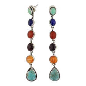 Rena Shelly Navajo Turquoise Coral Lapis & Spiny Oyster Multi Color Earrings