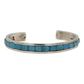Santo Domingo Kingman Turquoise Inlay Cuff Bracelet