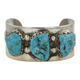 Vintage Navajo Kingman Turquoise Nugget Cuff Bracelet