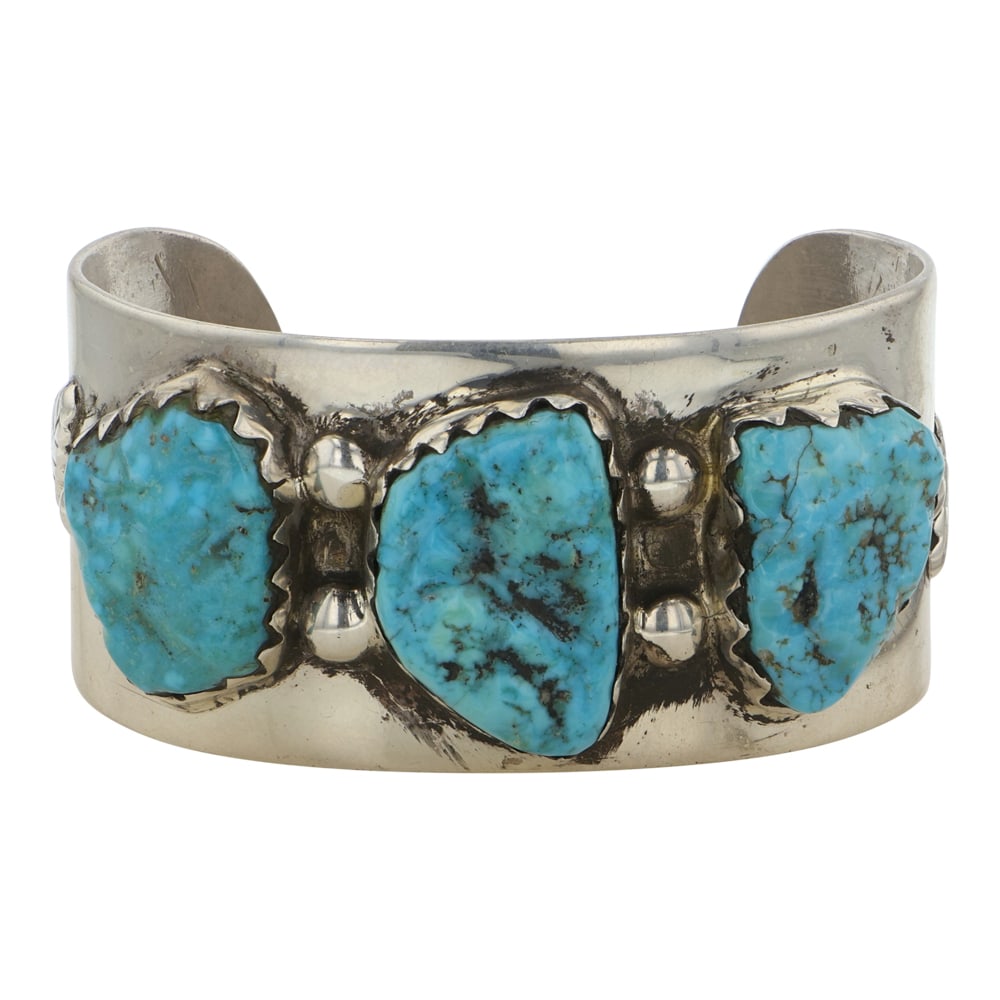 Vintage Navajo Kingman Turquoise Nugget Cuff Bracelet (1 of 3)