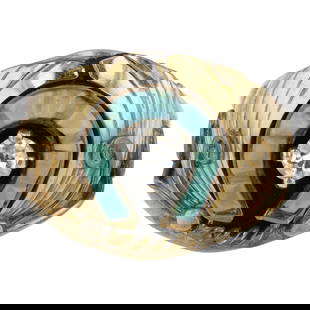 Navajo Sterling Silver & Gold Filled Turquoise & CZ Horseshoe Ring: Sterling Silver | Genuine Turquoise & CZ | Navajo Sterling Silver & Gold Filled Turquoise & CZ Horseshoe Ring | Navajo Native American Southwest Indian Jewelry | Good (no breaks or damages) | Approxim