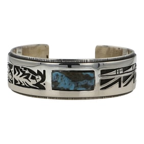 Timmy Yazzie San Felipe Compitos Turquoise Inlay Cuff Bracelet