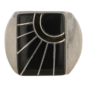 Amy Quandelacy Zuni Acoma Jet Inlay Ring
