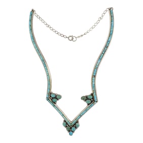 Vintage Navajo Nevada Turquoise V Necklace