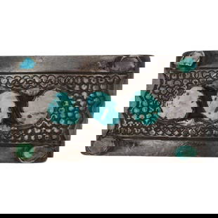 Vintage Navajo Kingman Turquoise Belt Buckle: Sterling Silver | Genuine Kingman Turquoise | Vintage Navajo Kingman Turquoise Belt Buckle | Navajo Native American Southwest Indian Jewelry | Good (no breaks or damages) | Approximate Weight: 24 Gram