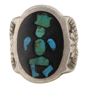 Vintage Zuni Turquoise & Jet Inlay Ring
