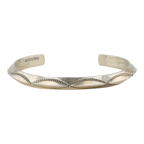 Navajo Plain Silver Triangle Wire Stamp-Work Cuff Bracelet