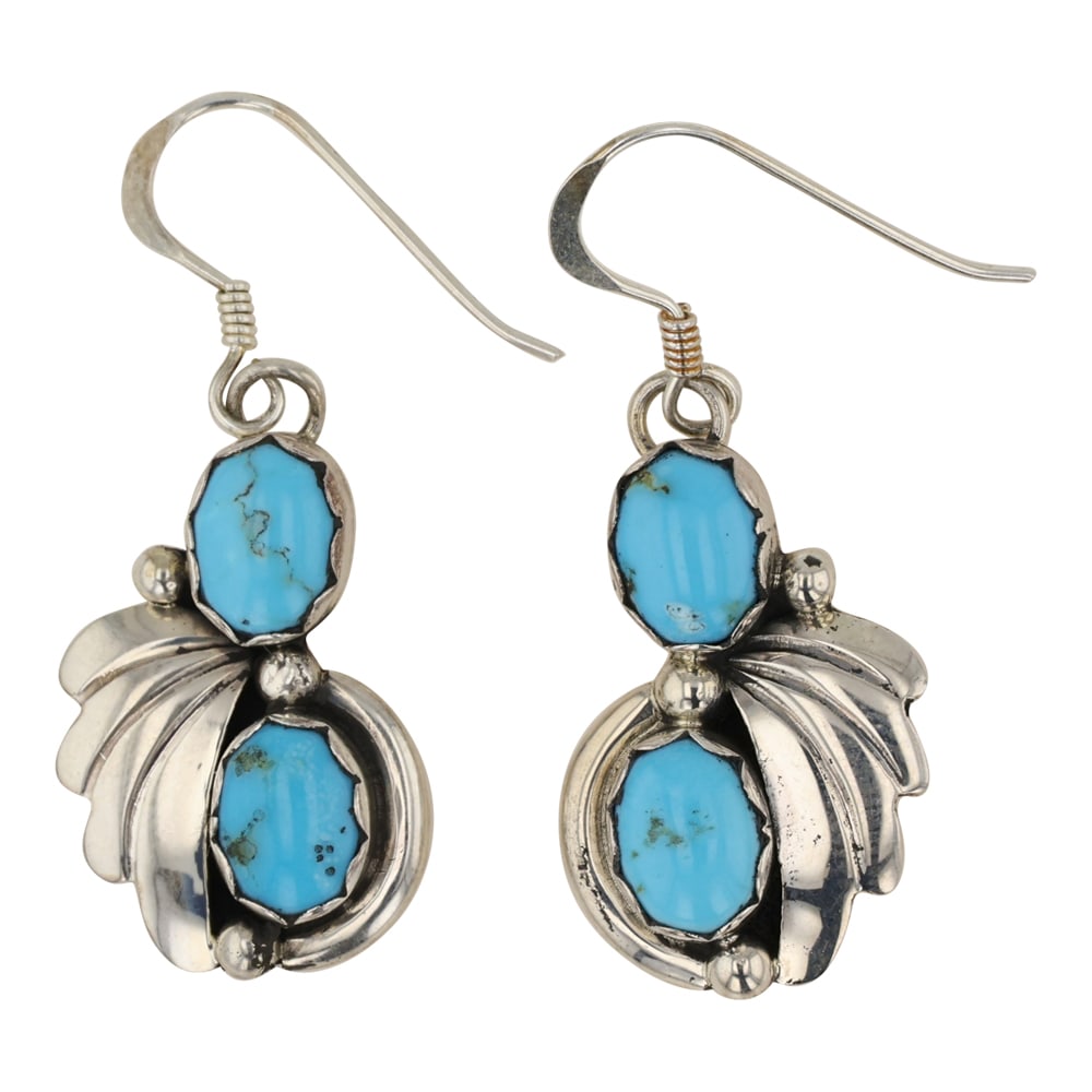 Navajo Kingman Turquoise Earrings: Sterling Silver | Genuine Kingman Turquoise | Navajo Kingman Turquoise Earrings | Navajo Native American Southwest Indian Jewelry | Good (no breaks or damages) | Approximate Weight: 6 Grams | Earrings