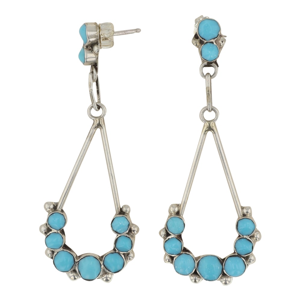 Zuni Turquoise Earrings: Sterling Silver | Genuine Turquoise | Zuni Turquoise Earrings | Zuni Native American Southwest Indian Jewelry | Good (no breaks or damages) | Approximate Weight: 5 Grams | Earrings: .75" x 2.25" (each