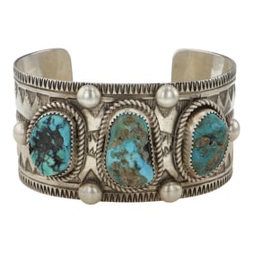 Vintage Yellowhorse Nevada Nugget Turquoise Three Stone Cuff Bracelet