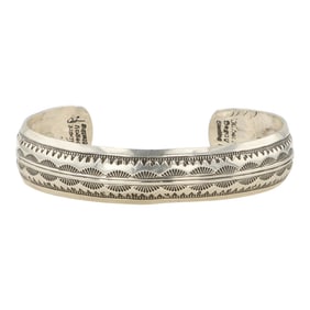 Gilbert Begay Navajo Sterling Silver Stamp-Work Cuff Bracelet