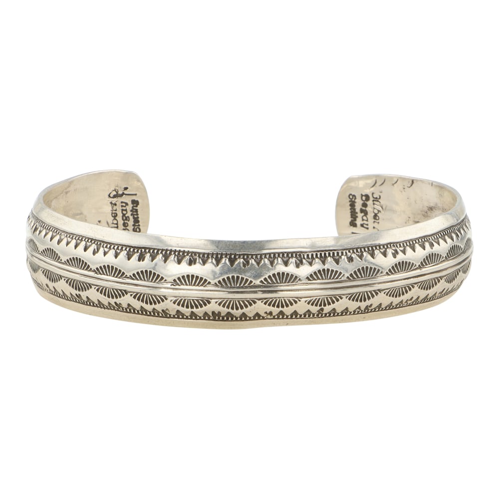 Gilbert Begay Navajo Sterling Silver Stamp-Work Cuff Bracelet (1 of 3)