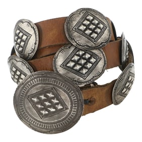 Navajo Sterling Silver Bump out Stamp-Work Concho Belt