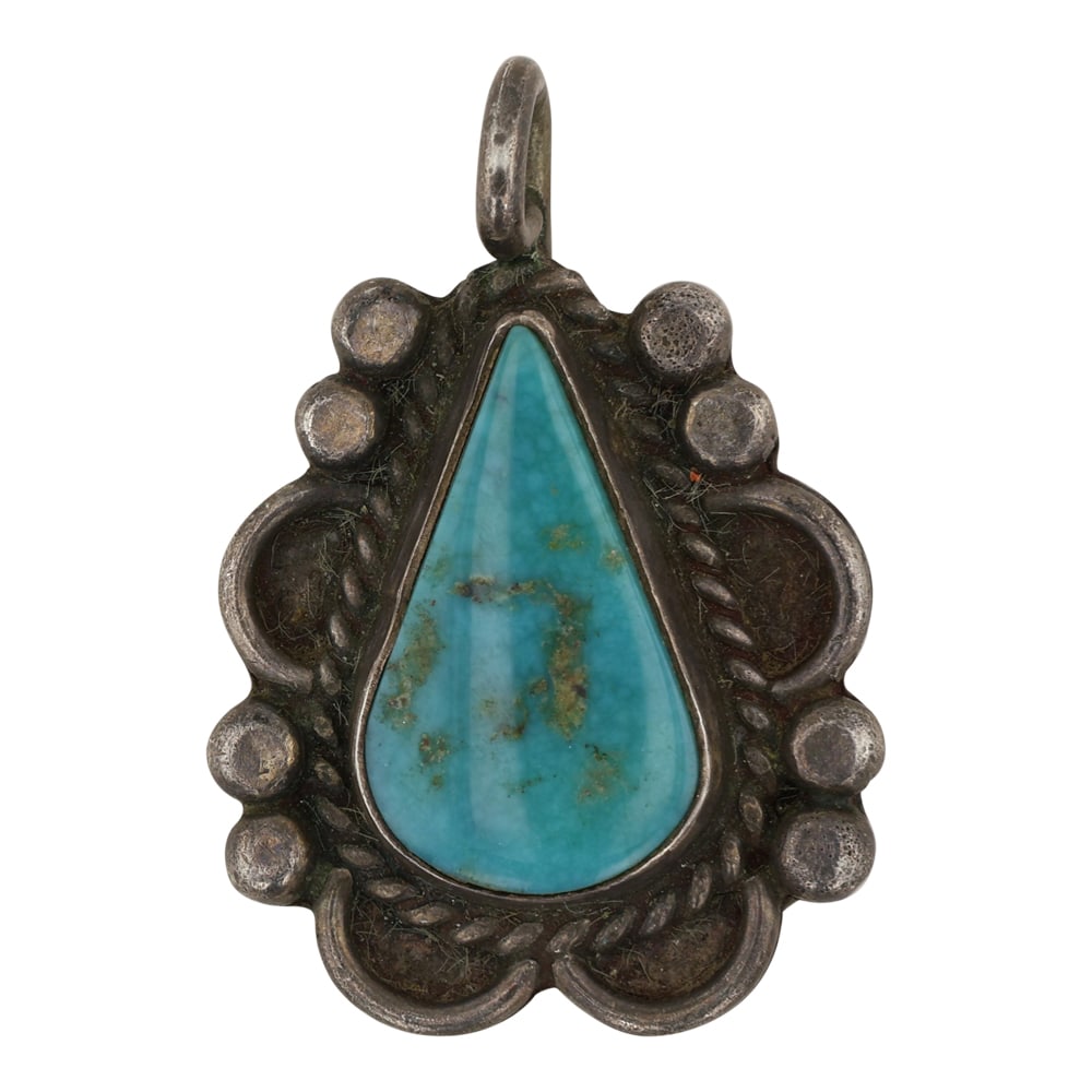 Vintage Navajo Nevada Turquoise Pendant: Sterling Silver | Genuine Nevada Turquoise | Vintage Navajo Nevada Turquoise Pendant | Navajo Native American Southwest Indian Jewelry | Good (no breaks or damages) | Approximate Weight: 4 Grams | Pen