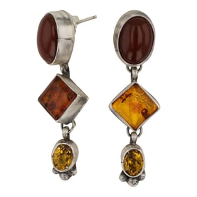Navajo Amber & Citrine Earrings