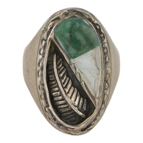 Vintage Navajo Turquoise & Shell Men's Ring