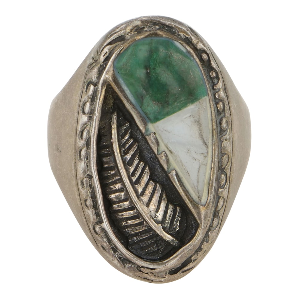 Vintage Navajo Turquoise & Shell Men's Ring (1 of 3)