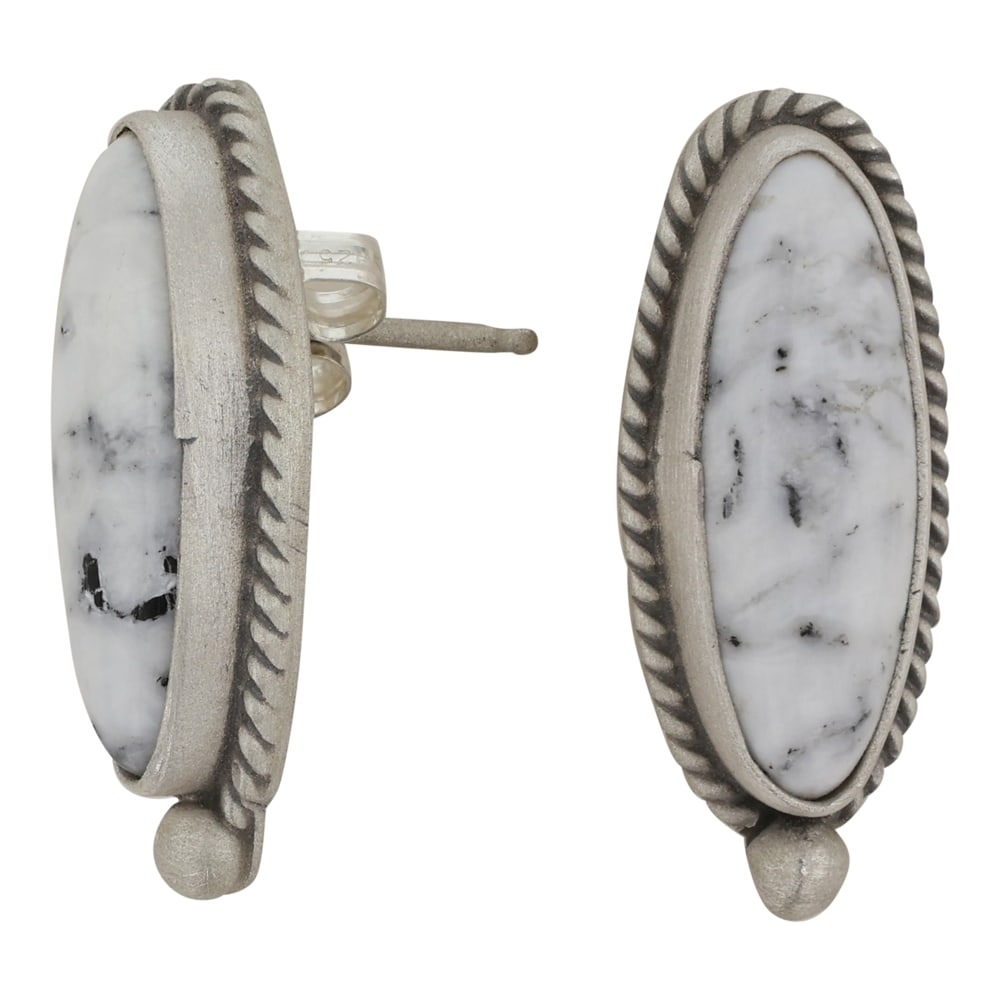 Burt Francisco Navajo White Buffalo Earrings: Sterling Silver | Genuine White Buffalo | Burt Francisco Navajo White Buffalo Earrings | Navajo Native American Southwest Indian Jewelry | Good (no breaks or damages) | Approximate Weight: 6 Grams | E