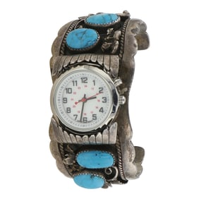 Vintage Navajo Kingman Turquoise Watch Cuff Bracelet t