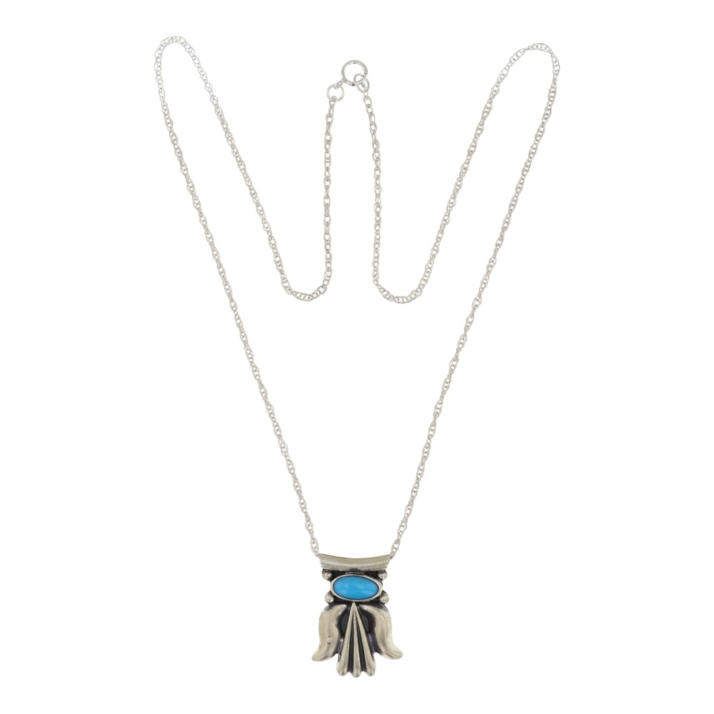 RB Navajo Kingman Turquoise Bar Necklace: Sterling Silver | Genuine Kingman Turquoise | RB Navajo Kingman Turquoise Bar Necklace | Navajo Native American Southwest Indian Jewelry | Good (no breaks or damages) | Approximate Weight: 6 Grams | N
