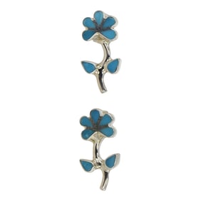 Zuni Turquoise Inlay Small Flower Earrings