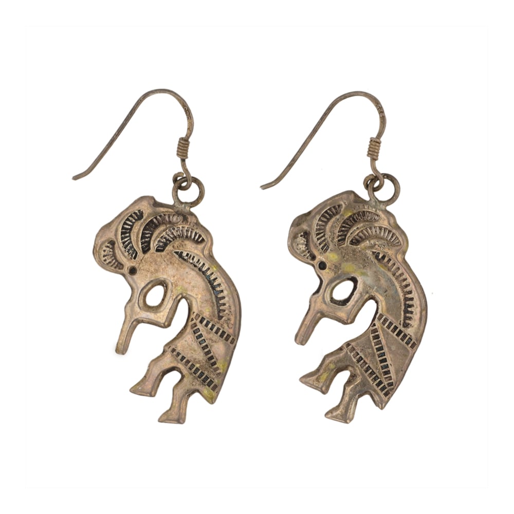 Vintage Navajo Plain Silver Kokopelli Earrings: Sterling Silver | | Vintage Navajo Plain Silver Kokopelli Earrings | Navajo Native American Southwest Indian Jewelry | Good (no breaks or damages) | Approximate Weight: 8 Grams | Earrings: 1" x 1.75" 