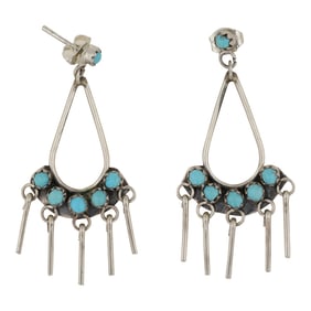 Zuni Kingman Turquoise Chandelier Earrings