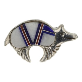 Navajo Coral Lapis & Shell Inlay Bear Pin