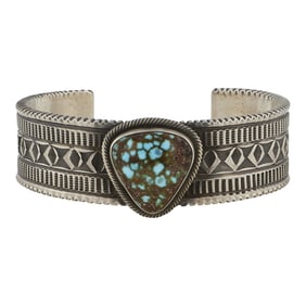 Julian Chavez Navajo Turquoise Mountain Turquoise Deep Stamp Cuff Bracelet