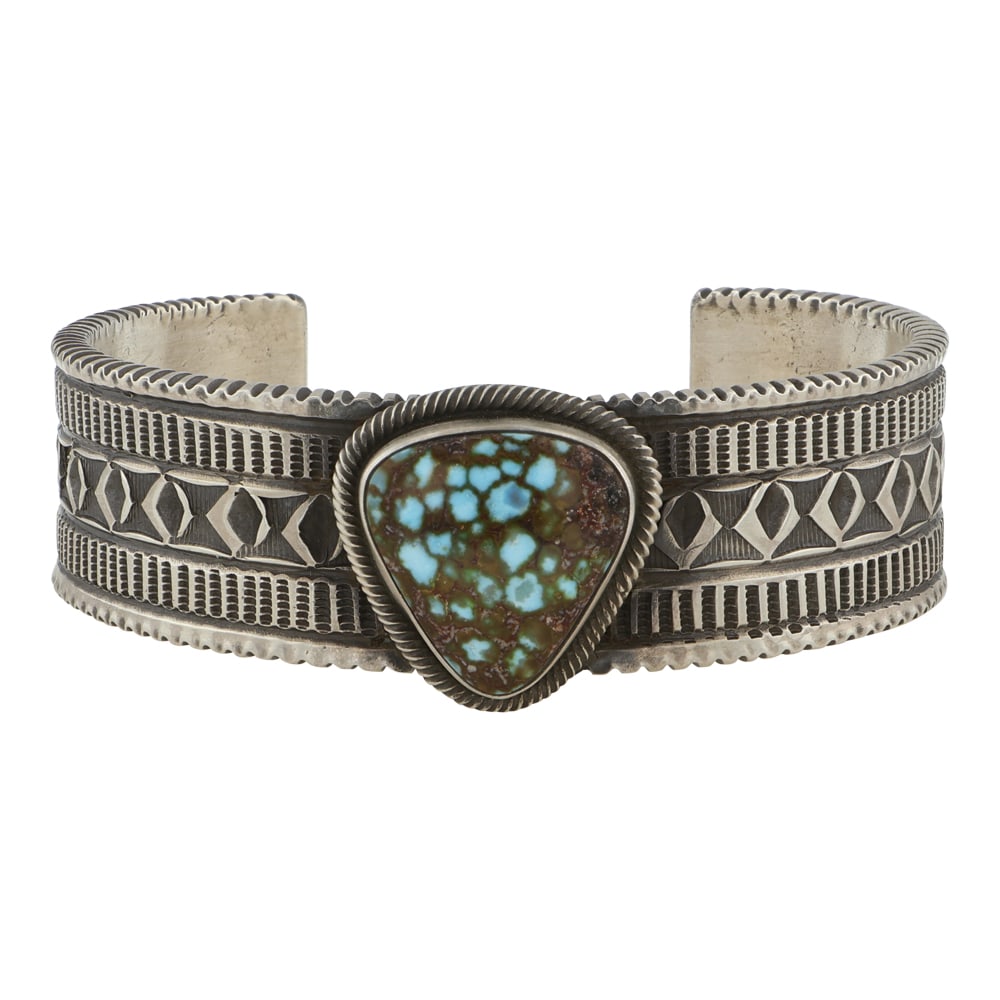 Julian Chavez Navajo Turquoise Mountain Turquoise Deep Stamp Cuff Bracelet (1 of 4)