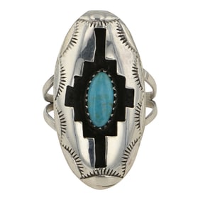 Navajo Kingman Turquoise Shadowbox Ring