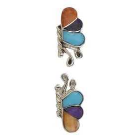 Zuni Turquoise Sugilite & Spiny Oyster Inlay Butterfly Earrings