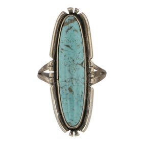 Tricia Smith Navajo Compitos Turquoise Long Oval Ring