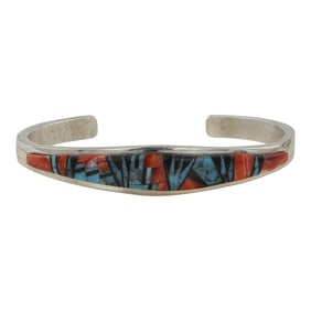 Catheryn Webster Navajo Turquoise Jet & Spiny Oyster Inlay Cuff Bracelet
