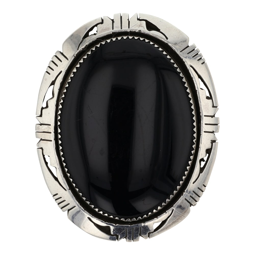Secatero Navajo Black Onyx Pin Pendant: Sterling Silver | Black Onyx | Secatero Navajo Black Onyx Pin Pendant | Navajo Native American Southwest Indian Jewelry | Good (no breaks or damages) | Approximate Weight: 22 Grams | Pin: 2" x 1.5" | 
