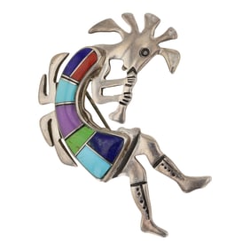 First American Traders Southwest Shop Navajo Turquoise Coral Lapis & Spiny Oyster Inlay Kokopelli