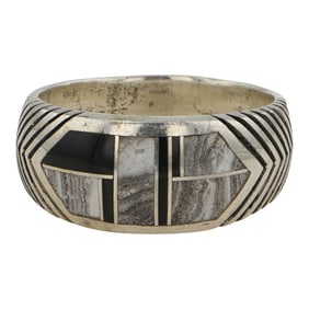 Navajo Jet & White Buffalo Inlay Ring