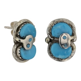 Effie Calavaza Zuni Kingman Turquoise Snake Eye Earrings