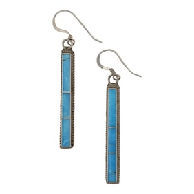 Navajo Kingman Turquoise Inlay Earrings