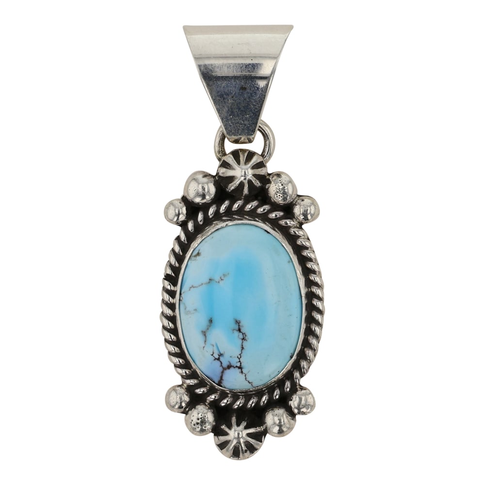 Della Wylie Navajo Golden Hils Turquoise Pendant: Sterling Silver | Genuine Golden Hills Turquoise | Della Wylie Navajo Golden Hils Turquoise Pendant | Navajo Native American Southwest Indian Jewelry | Good (no breaks or damages) | Approximate Weight