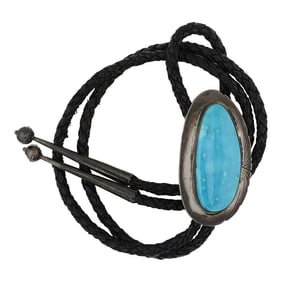 Vintage Navajo Kingman Turquoise Bolo Tie
