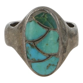 Vintage Zuni Turquoise Inlay Ring