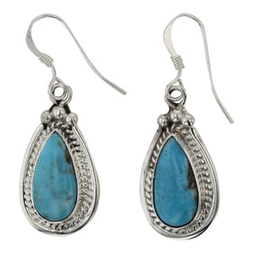 Arthur Platero Navajo Kingman Turquoise Teardrop Earrings