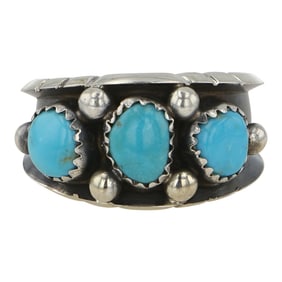 Navajo Kingman Turquoise Three Stone Ring