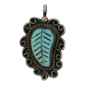 Zuni Kingman Turquoise Leaf Pendant