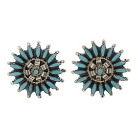 Nathanial & Rosemary Nez Navajo Turquoise Cluster Earrings
