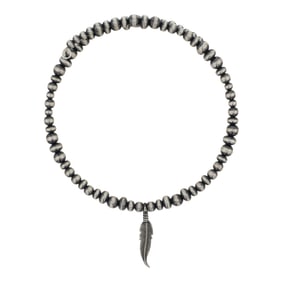 Navajo Oxidized Beads Mixed Sized & Feather Collar Necklace e