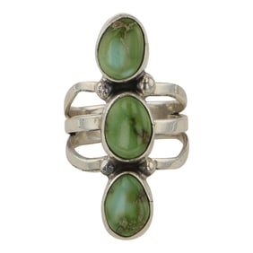 Navajo Sonoran Gold Turquoise Three Stone Ring
