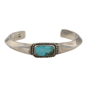 J. Wright Vintage Navajo Nevada Turquoise Triangle Wire Bracelet